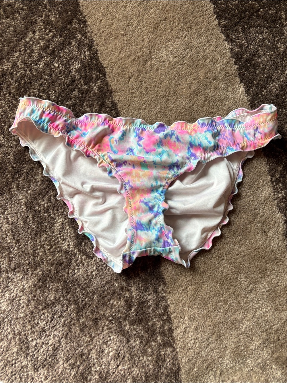Victoria's Secret Pastel Tie-Dye Ruffle Bikini Bottoms - Pink Blue Purple